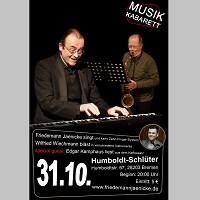 Plakat f&uuml;r Konzert und Kabarett im Kunstverein Humboldt Schl&uuml;ter Bremen am 31. Oktober 2015
